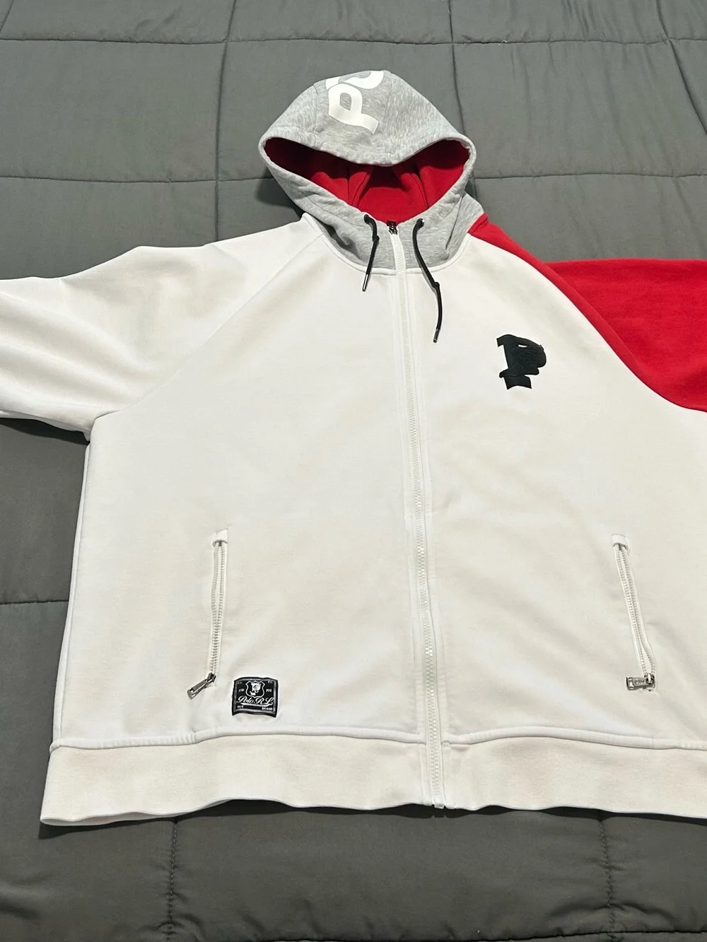 Polo by Ralph Lauren White P Wing Performance full zip Stadium hoodie. Sz XXL